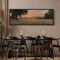 Wildflower Field Sunset Wall Art, Large Framed Golden Field Landscape Canvas Print, Rustic Countryside Living Room Decor